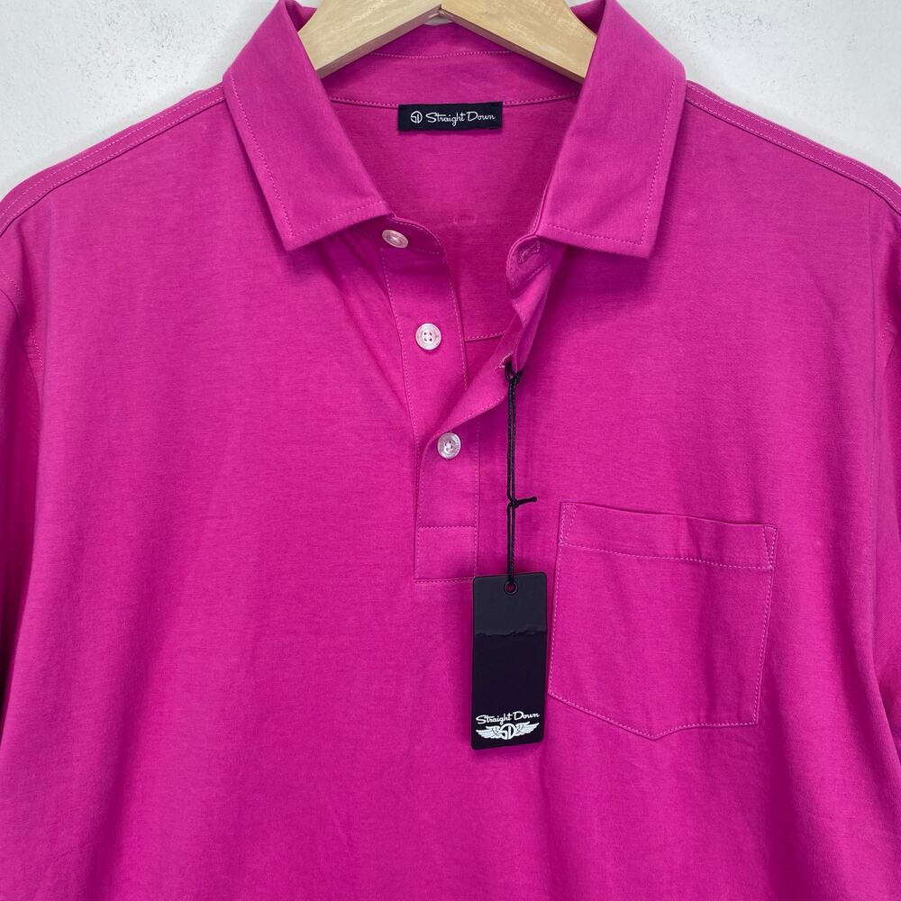 STRAIGHT DOWN Golf Classic Polo Mens Sz M Pink Solid Pima Cotton Performance NWT